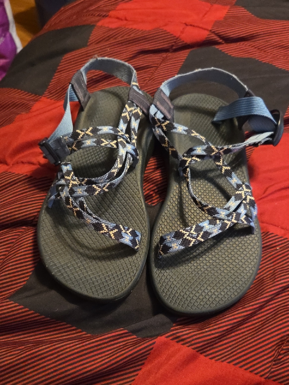 Chaco Women's Strappy Sandals in Blue and Black Pattern